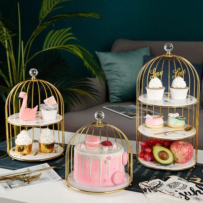 China Stocked Hot Sale Afternoon Gold Birdcage Cake Stand Wedding Tea Cake Tools Decorative Metal Stand 3 Layers For Non-Folding Stand for sale