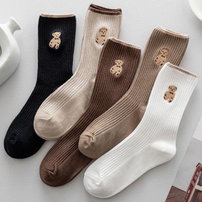 China Wholesale Autumn Women Socks Cartoon Tube Socks Anti-skid Embroidery Cotton Socks for sale