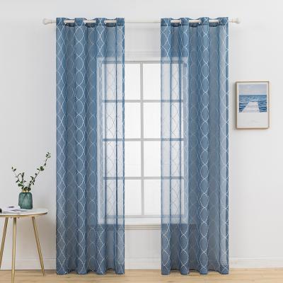 China New Blackout Design Simple Embroidery Window Drapes Black Perforated Curtain For Living Room for sale