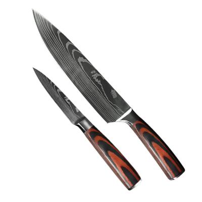 China Factory Made DT-LDM201 2 Pcs Damascus Style Blade Chef Knife Set Viable China Premium Quality for sale