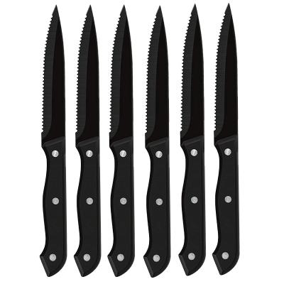 China Viable Hot Selling Wholesale 6 Pcs Stainless Steel Black Steak Knife Set With Rivet Handle for sale