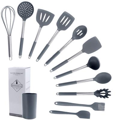 China Stocked 12Pieces Food Grade Silicone Cookware Tool Kit With Stand for sale