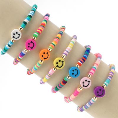 China Smiley Friendship Bohemian Bracelet Bracelet Colorful Polymer Clay Fashion Bead Elastic Bracelet For Women for sale