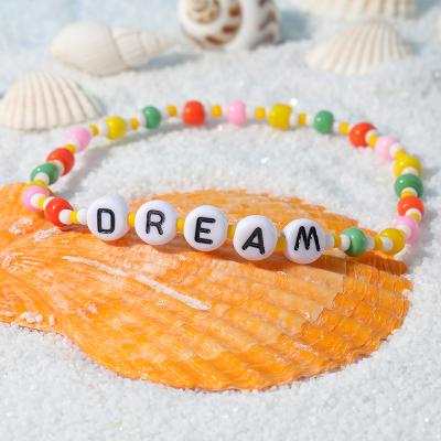 China 2021 Trendy Colorful Bohemian Seed Beads Handmade Acrylic Bracelet Letter Bead Bracelet For Women for sale