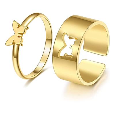 China New Arrival Trendy Hollow Butterfly Rings Gold Plated Couple Butterfly Rings For Women Jewelry for sale