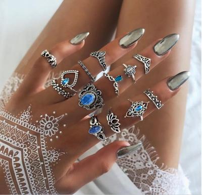 China 13 Pcs Trendy Vintage Boho Crystal Knuckle Rings Set Gemstone Midi Stackable Ring Rings For Women for sale