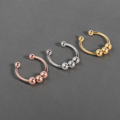 China FASHIONABLE Hot Sale Stress Relieve Antixety Rotating Ball Rings Adjustable Solid Beads Rings for sale