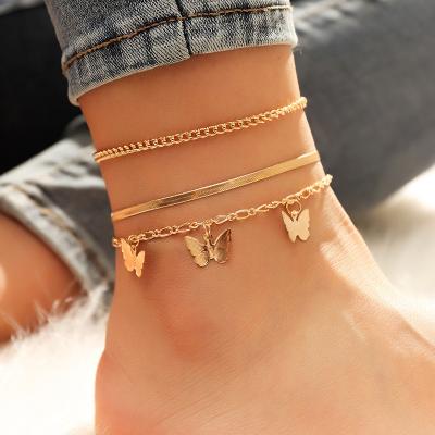 China Gold Plated Butterfly Anklet Fashionable Multilayer Pendant Butterfly Anklet For Women Jewelry Making for sale