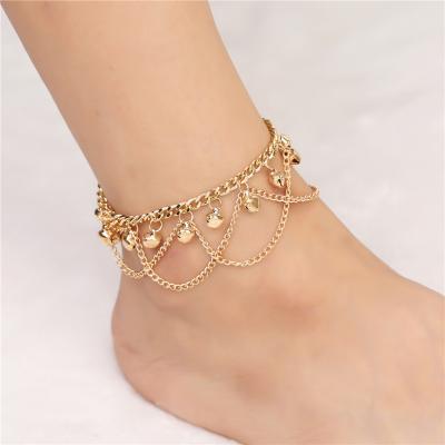 China Fashion Boho Anklet Tassel Chain Bell Anklet Wavy Pendant Gold Plated Ankle Chain For Women for sale