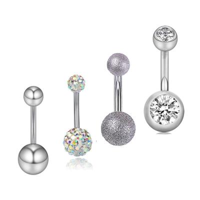 China 4Pcs Fashionable Belly Rings 316L Stainless Steel Surgical Navel Rings Crystal Belly Rings Colorful For Women for sale