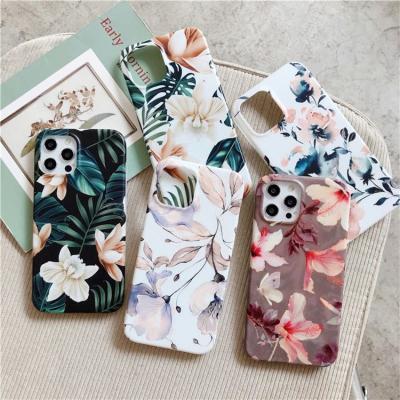 China Hot Art Flowers Banana Leaf Anti-drop Phone Case For iPhone 13 11 12 Pro Max XR XS 7 8 Max Plus X12 Mini Soft IMD Phone Back Cover Cases for sale