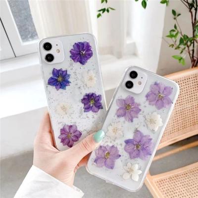 China Anti-Drop Real Glitter Silver Aluminum Purple Flower Phone Cases For iPhone 11 12 pro X XR Xs 8 7plus Max Shell Silicone Floral Soft Case for sale