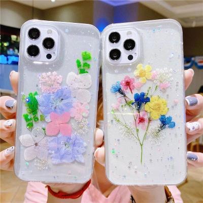 China Anti-drop Real Dry Flower Phone Case For iPhone 12 pro 11 12 mini XS Max XR Max X XS 7 8 plus 12 11 pro TPU transparent soft back cover for sale