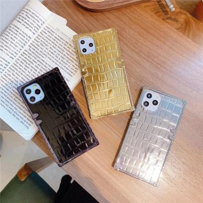 China Anti-fall Luxury Square Crocodile PU Mirror Design Leather Phone Case For iphone 11 12 pro X max XS max XR 7 8 plus back cover cases Funda for sale