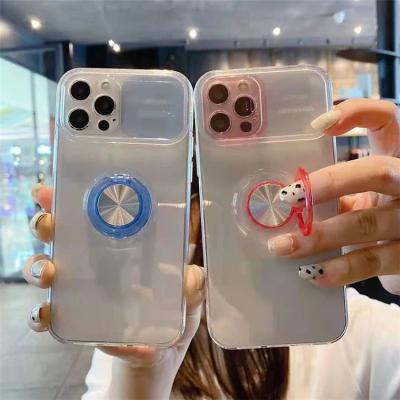 China Anti-fall Slide Transparent Clear Camera Protective Ring Holder Back Cover Phone Case For iPhone 12 11 Pro X XR XS 7 8 Plus Max Max for sale