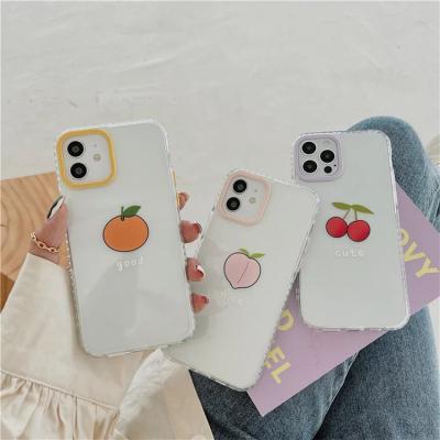 China Cute Anti-drop Fruit Peach Cherry Lemon Phone Cases For iphone 12 pro mini 11 pro XR XS X max 7 8 plus clear space soft cartoon TPU back cover for sale