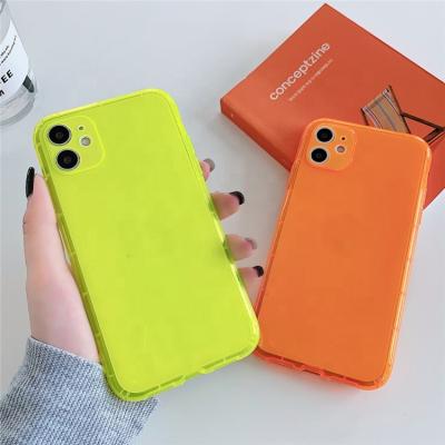 China Factory Wholesale Anti-drop Fluorescent Neon Fluorescent Shockproof Soft Clear Phone Case Solid Color Back Cover For iPhone 12 Pro Max for sale