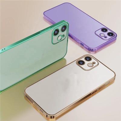 China Hot Selling Luxury Gold Plating Anti-fall TPU Clear Soft Cell Phone Case For iPhone13 12 pro 11 pro 12 MAX MAX XS MAX XR 7 8 plus for sale