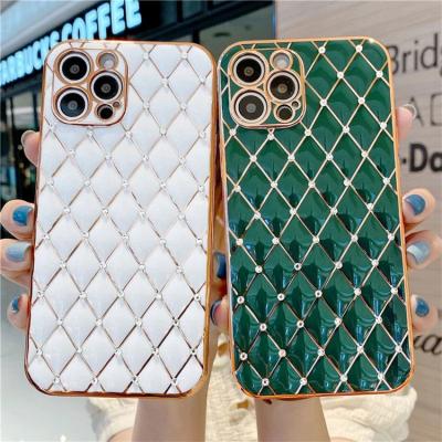 China Anti-fall Plated Diamond Phone Case For XR XS 7Plus 12 Pro Mini Camera Protective Plating Back Geometric iPhone 12 11 Max Max Cover for sale