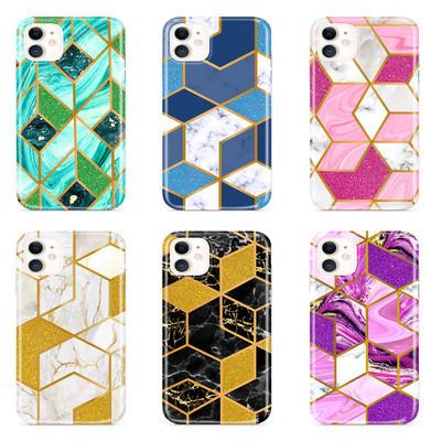 China Geometric Marble Insist Shockproof Glitter Splice Phone Case For iPhone 13 11 12 pro 7 8 max plus X XS max XR plating soft case cover for sale