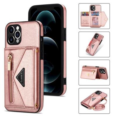 China Luxury PU Leather Flip Wallet Anti-fall Mobile Phone Case for iphone 12 pro 11 max pro X XS max XR 8 7 plus Lanyard Necklace Cover for sale