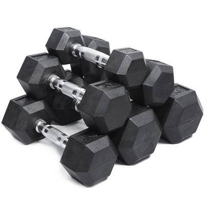 China 2.5~50kg Rubber Covered Dumbbell Customized Chrome Plated Handle Dumbbell Coated Hexagonal Dumbbell Gym Equipment Workout Weight for sale