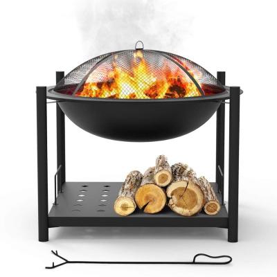 China Portable Outdoor BBQ Grill Wood Fire Bowl Pit Steel Stored Mesh Spark Screen Cover Log Burning Grid Poker for Picnic Campfire for sale