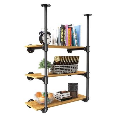 China 2Pc Modern Industrial Wall Mount Iron Pipe Shelf Shelves Bracket Retro DIY Black Vintage Shelf Storage Home Shelving Open Kitchen for sale