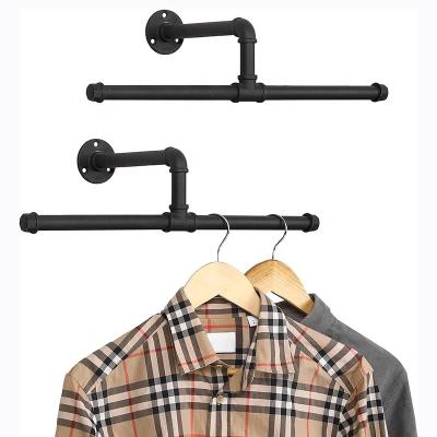 China Matte Black Metal Hanging Clothes Rod, 20 Inch Industrial Pipe Garment Bar For Closet for sale