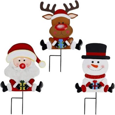 China Traditional Yard Garden Stake Christmas Yard Stakes Pathway Santa Claus Metal Signs Outdoor Lawn Decor Set Snowman for sale