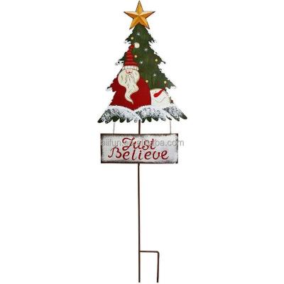 China Traditional Christmas Tree Garden Stake Santa Claus Metal Signs For Lawn Pathway Walkway Walkway Home Outdoor Holidays for sale