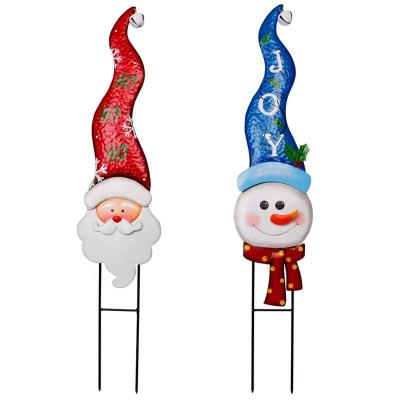 China 2 Pack Traditional Christmas Metal Stakes with Jingle Bell, Metal Snowman and Santa Claus Garden Decor for Outdoor Decorations, Stake Decorums for sale