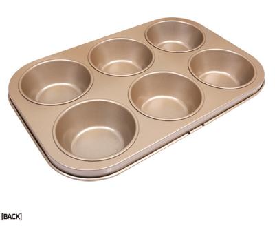 China Viable Kitchen 6 Cup Champagne Gold Non Stick Carbon Steel Roll Baking Pan for sale