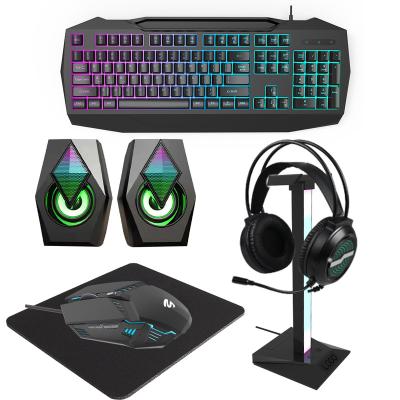 China hot sales 127*65*42mm 6 in 1 gaming keyboard mouse headset mouse pad earphone stand RGB combo audio custom cable backlight for sale