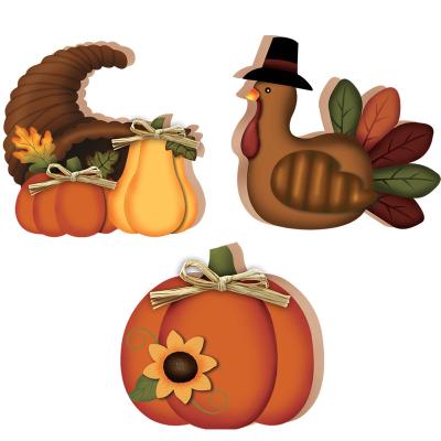 China Laser Cut Thanksgiving Wood Crafts Ornaments New Harvest Festival Pumpkin Turkey Party Scene Decorate Home Decoration for sale