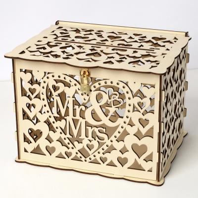 China New DIY Wooden Business Card Box Mr. And Mrs. Wedding Supplies From Europe Sign-in Box Wooden Wedding Card Box for sale