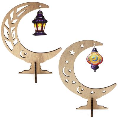 China India Hot Sale Wooden Moon Eid Painted Lanterns Table Decorations Crafts for sale