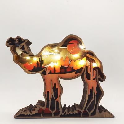 China Europe new home camel rhinoceros wooden animal carved ornaments creative crafts table wooden ornaments for sale