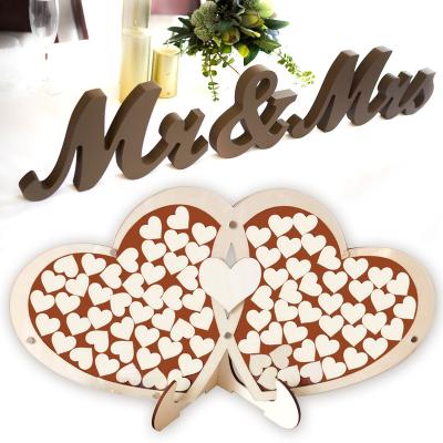 China Europe Manufacturers For Supplies Wooden Wedding Double Heart Sign - In Table Decoration Wood Crafts Love Sign - In Thin for sale