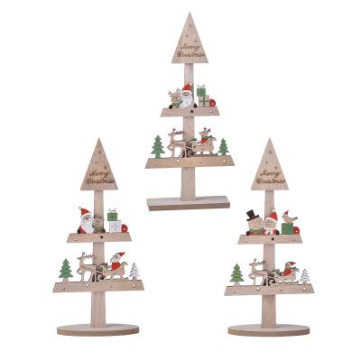 China Laser Cutting Mini Christmas Tree Lovely Santa Claus Pattern Wooden Decorative Table Decoration Magic Christmas Gift Pendant for sale