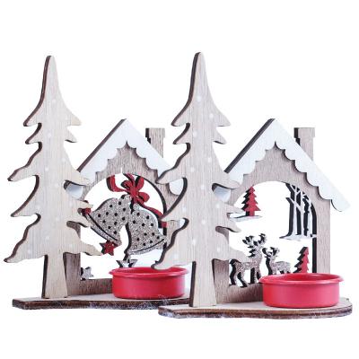 China Laser Cutting New Christmas Ornament Christmas Tree Elk Candle Holder Atmosphere Wooden Hand Painted Decoration for sale