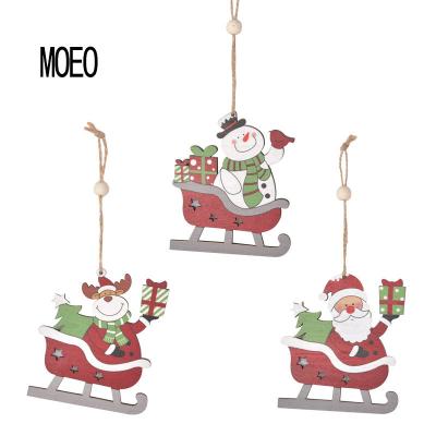 China Creative Laser Cut Christmas Sleigh Cartoon Elk Christmas Tree Pendant Painted Pendant for sale