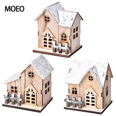 China Laser Cutting New Christmas Log Cabin Crafts Crafts Gifts LED Light Engraving Decorative Christmas Table Light Wooden Blanks for sale