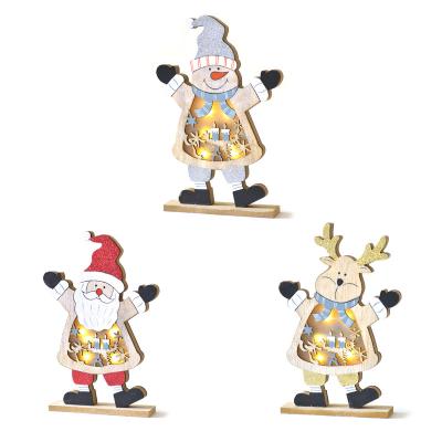 China Laser Cutting Santa Claus Snowman Wooden Elk Decorations Christmas Ornaments Crafts Night Lights Store Window Decorations Engraving for sale