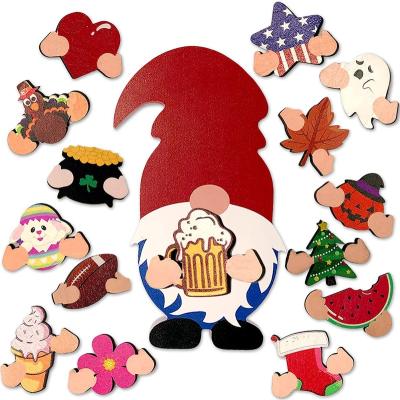 China DIY Cartoon Wooden Gnome with Detachable Magnet Patches Self-Holding Craft Chunky Gnome Interchangeable Fair and Lovely Marks for sale