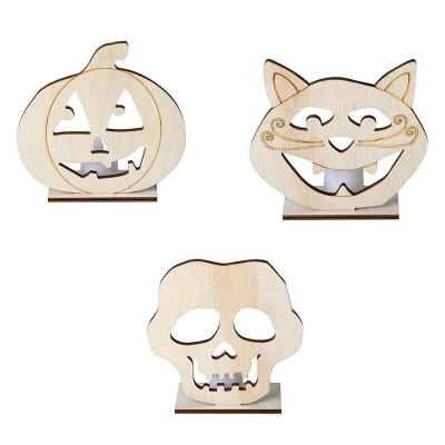 China Laser Cutting Home Decor Sign Halloween Decoration Halloween Gifts LED Wooden Crafts for sale