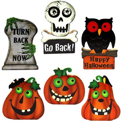 China Laser Cutting Owl Party Scene Halloween Decoration Wooden Pumpkin Headstone Halloween Ornaments New Border Gift for sale