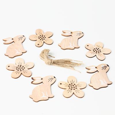 China Laser Cut Wooden Easter Bunny Decoration New Nordic Wood Color Flowers Style Pendant Small Home Gift Opener Wood Decoration Products for sale