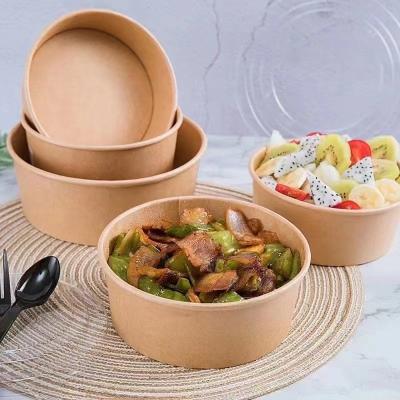 China Hot Sale Disposable Rectangle Kraft Salad Disposable Paper Bowl With Lid for sale