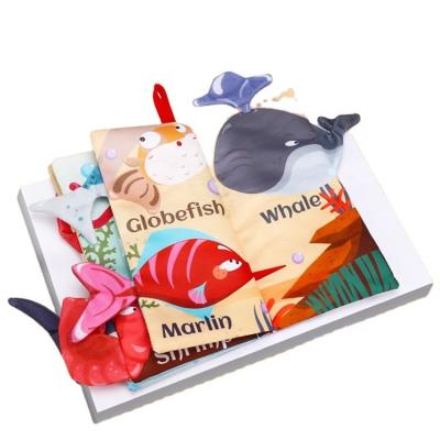 China Soft cloth sea animal farib books for baby activity soft fold book toys early education for infants with swish sound for sale